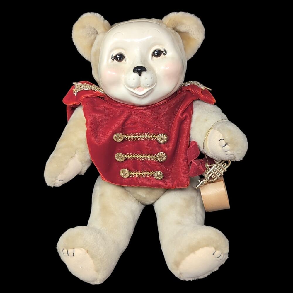 VTG Just Ducky Bear Plastic Face Teddy Drum‎ Major Outfit Plush Collectible Horn